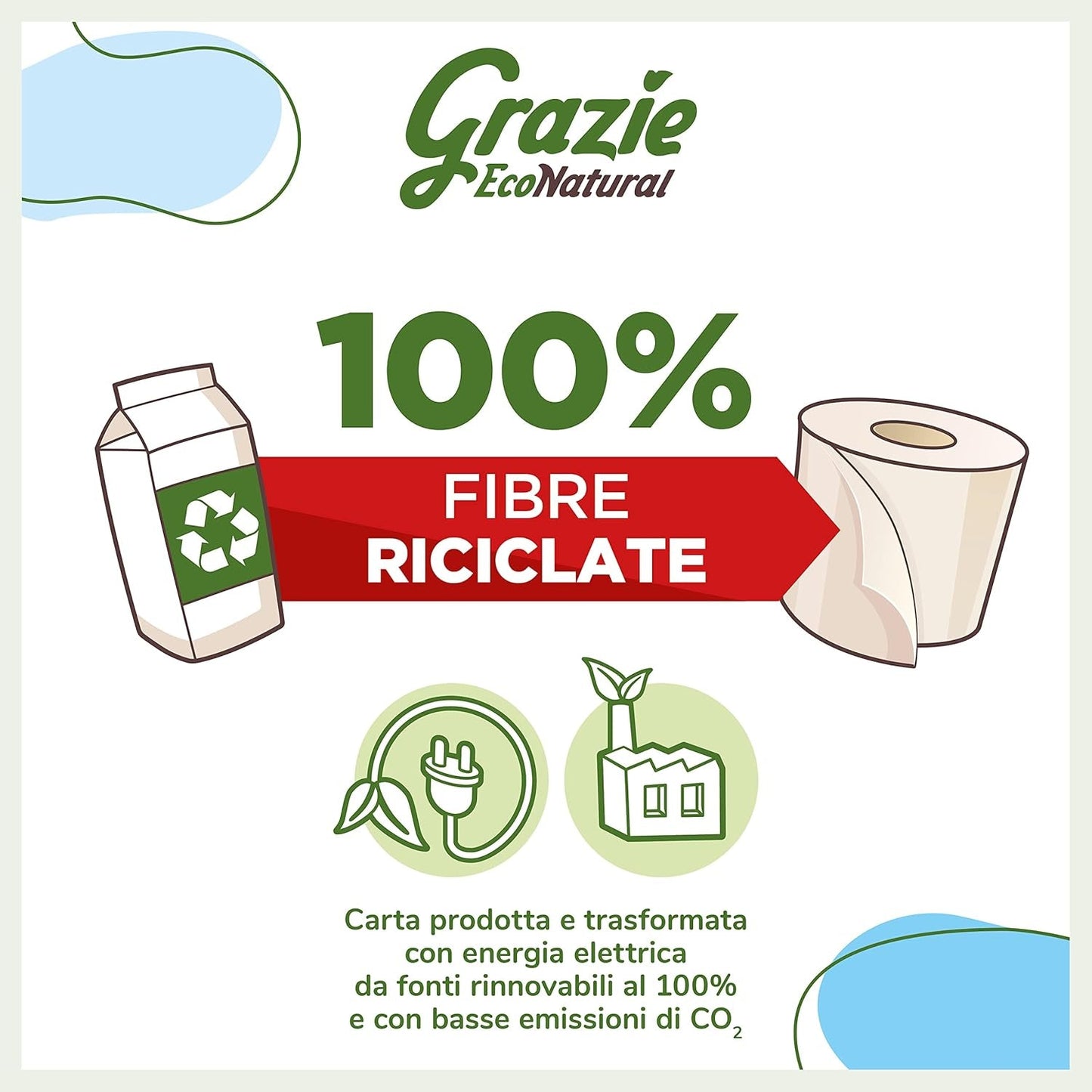 Carta Igienica Grazie Natural, Econatural, 56 Rotoli, Carta Igienica Riciclata Fibrepack, 100% Ecologica, Eco-Friendly, Certificata Ecolabel e FSC Riciclata, Made in Italy