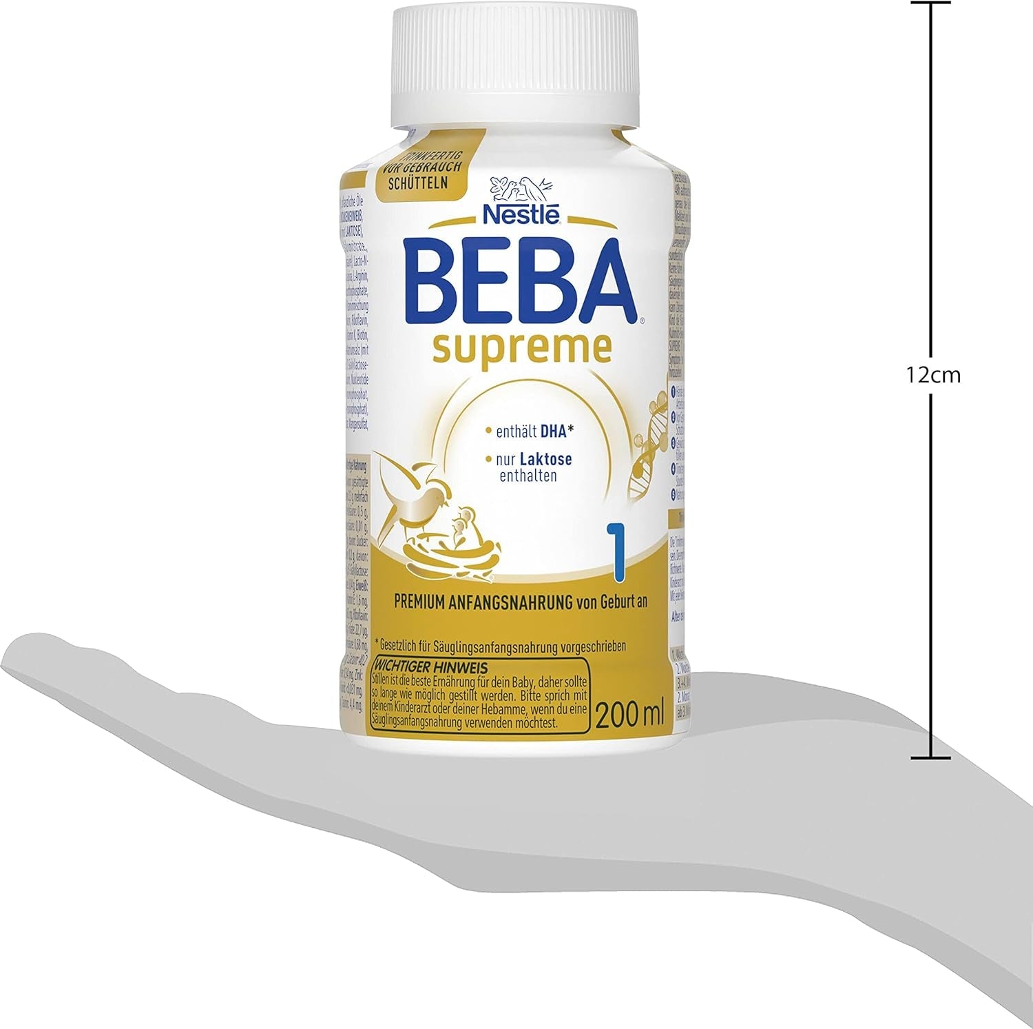 BEBA Nestlé BEBA SUPREME 1 Latte per lattanti: biberon pronti da bere con Omega 3, confezione da 4 (1 x 200 ml)