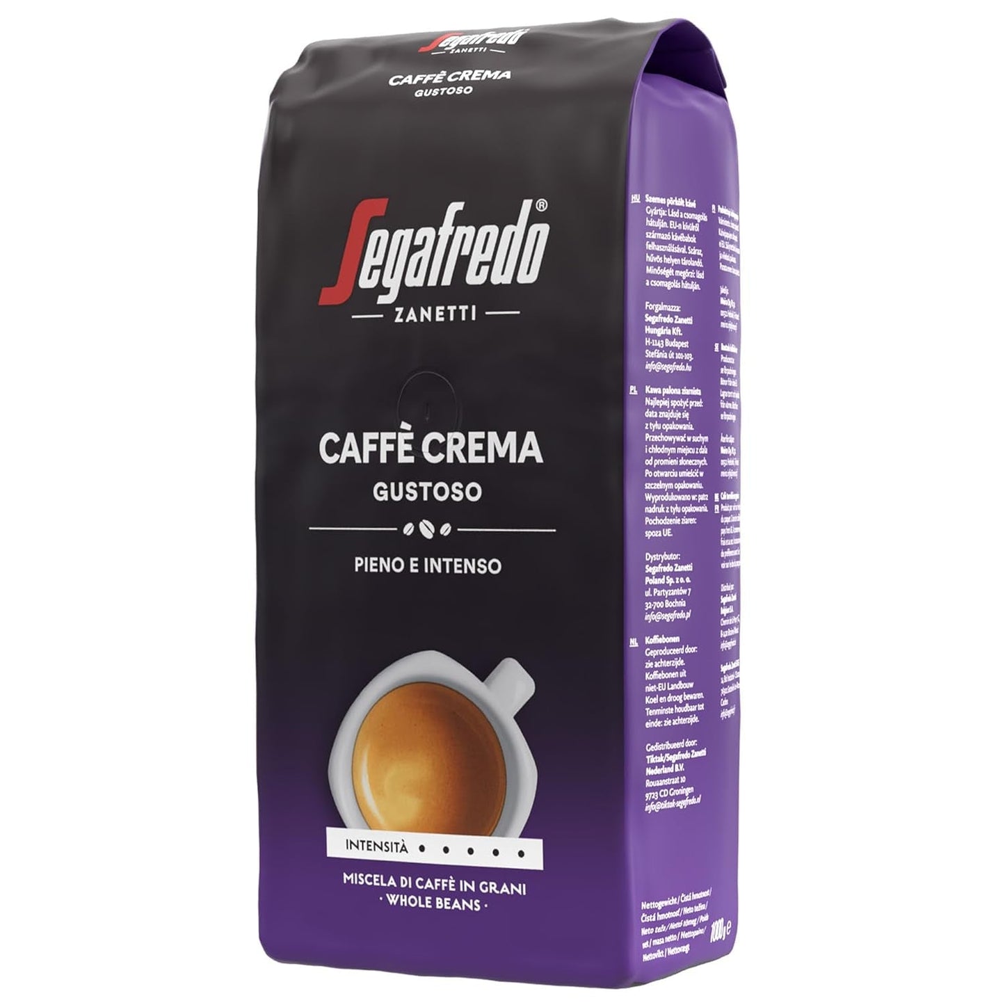 Segafredo Zanetti Caffè Crema Gustoso - Chicco Intero (Confezione da 1 kg) - Adatto per Caffè Crema - Caffè in chicchi tostati lunghi e scuri, gusto pieno e intenso (Confezione da 2)