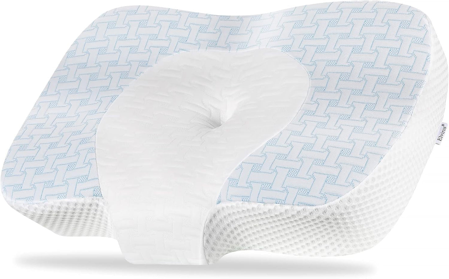 Elviros Cuscino ortopedico in memory foam, Cuscino per dolori al collo, Cuscino per dormire, Cuscino ergonomico per il collo, Cuscino per il supporto del collo, Cuscino antirussamento per chi dorme sul fianco, per chi dorme sullo stomaco, Bianco Naty Shop Cuscini ortopedici cervicali Blu 60 X 38,6 X 9,9/13,5 cm