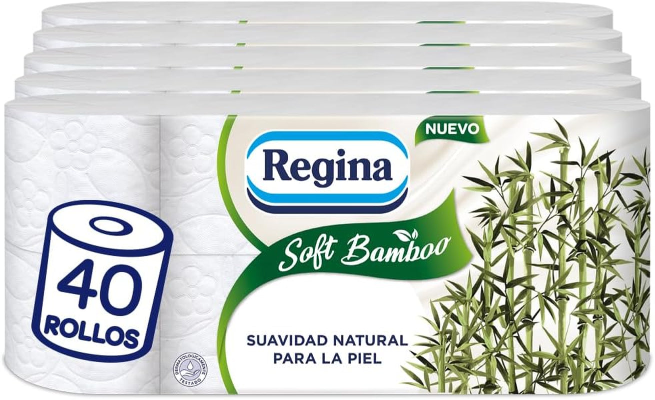 Carta Igienica Regina Soft Bamboo, 40 Rotoli, 3 Strati, 160 Fogli, Morbidezza Naturale per la Tua Pelle, Carta Igienica in Fibra di Bambù, Confezione in Carta, Certificato Fsc