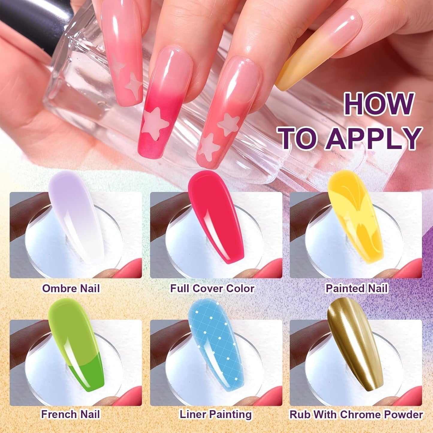 Gel per pittura sfumata, 12 colori di smalto gel sfumato con 100 spugne per unghie e 4 artigli in metallo per french manicure, nail art fai da te, set I