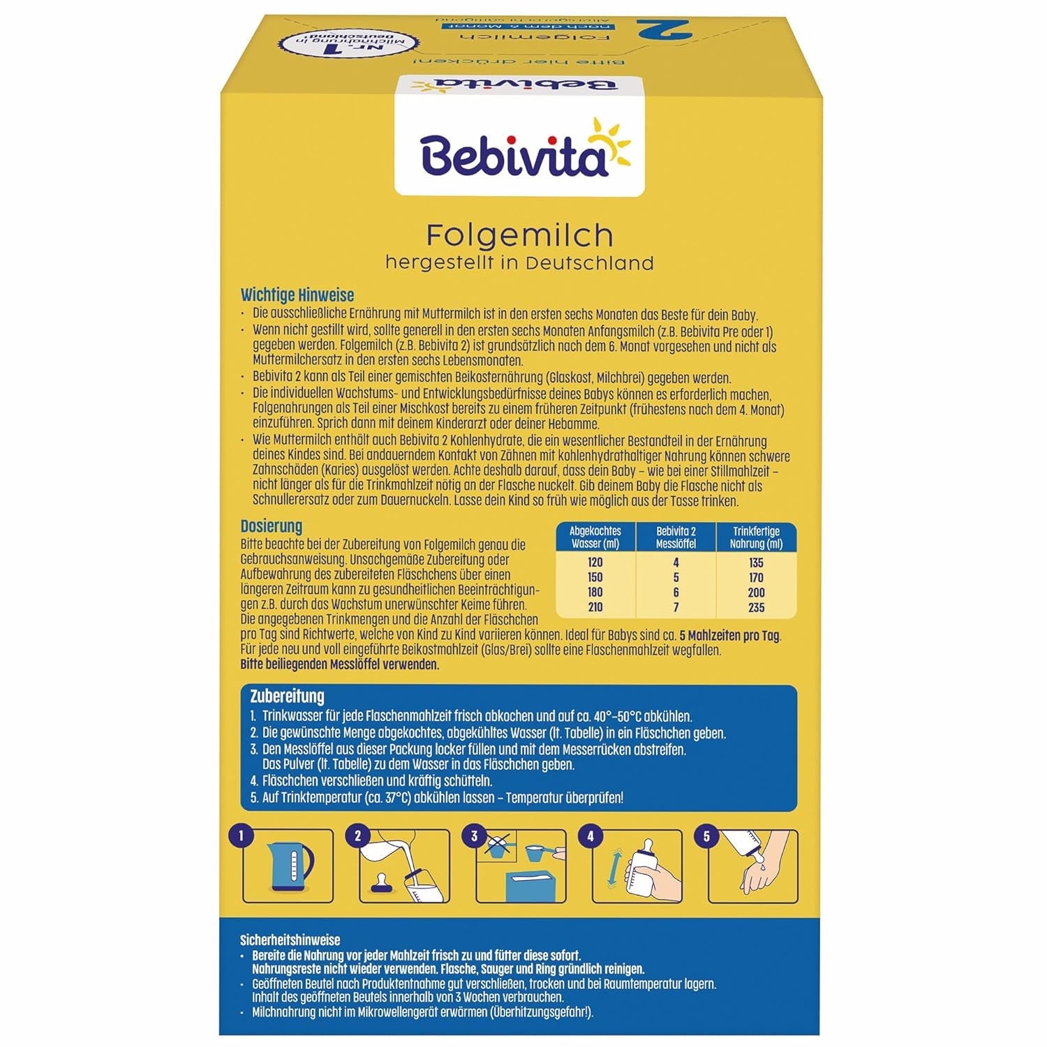 2 fogli di latte (4 x 500g), dopo 6 mesi, con vitamina C e D, Omega-3 (DHA), altersgerecht sättigend
