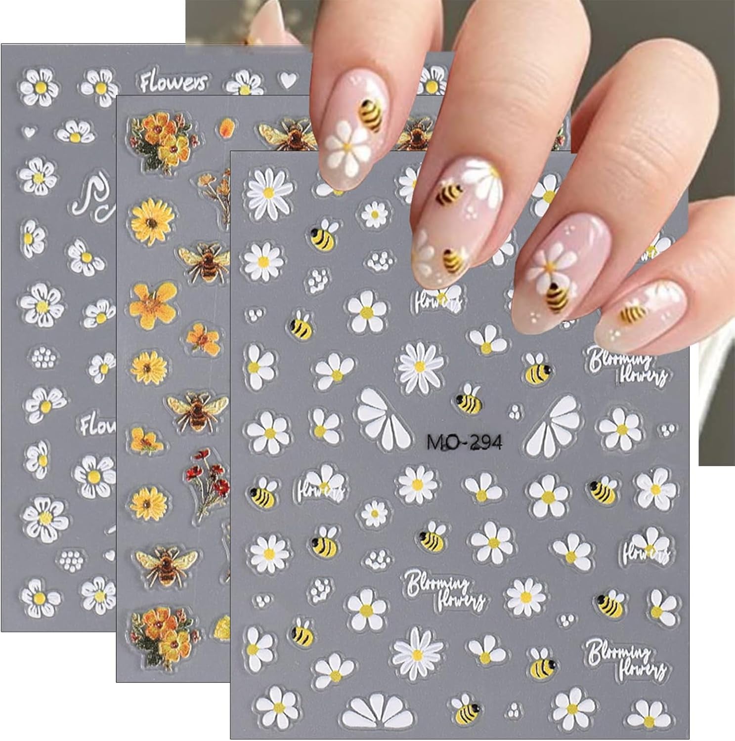 Set di 3 adesivi per unghie: fogli adesivi personalizzati con fiori e decorazioni per unghie, adesivi per unghie artistiche per tatuaggi creativi e decorazioni per unghie