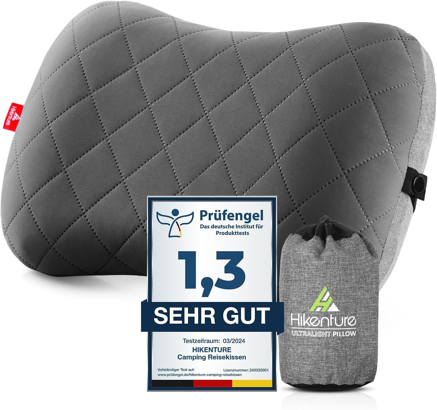 HIKENTURE Cuscino gonfiabile da campeggio/viaggio con fodera per cuscino rimovibile, cuscino ergonomico, comodo cuscino per il collo da viaggio/outdoor, cuscino gonfiabile per il collo da viaggio (verde)... Cuscini ortopedici cervicali Naty Shop Grigio