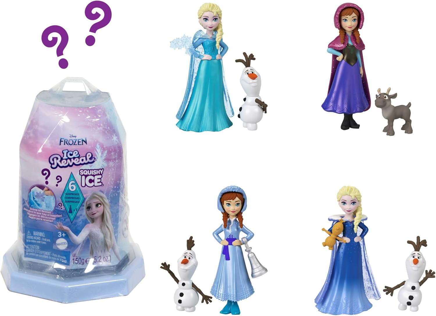 Mattel Disney Frozen Ice Reveal Squishy Ice Doll e 6 sorprese, incluso il personaggio degli amici e gli accessori (le bambole possono variare) HRN77 Naty Shop Disney Frozen Ice Reveal Dolls