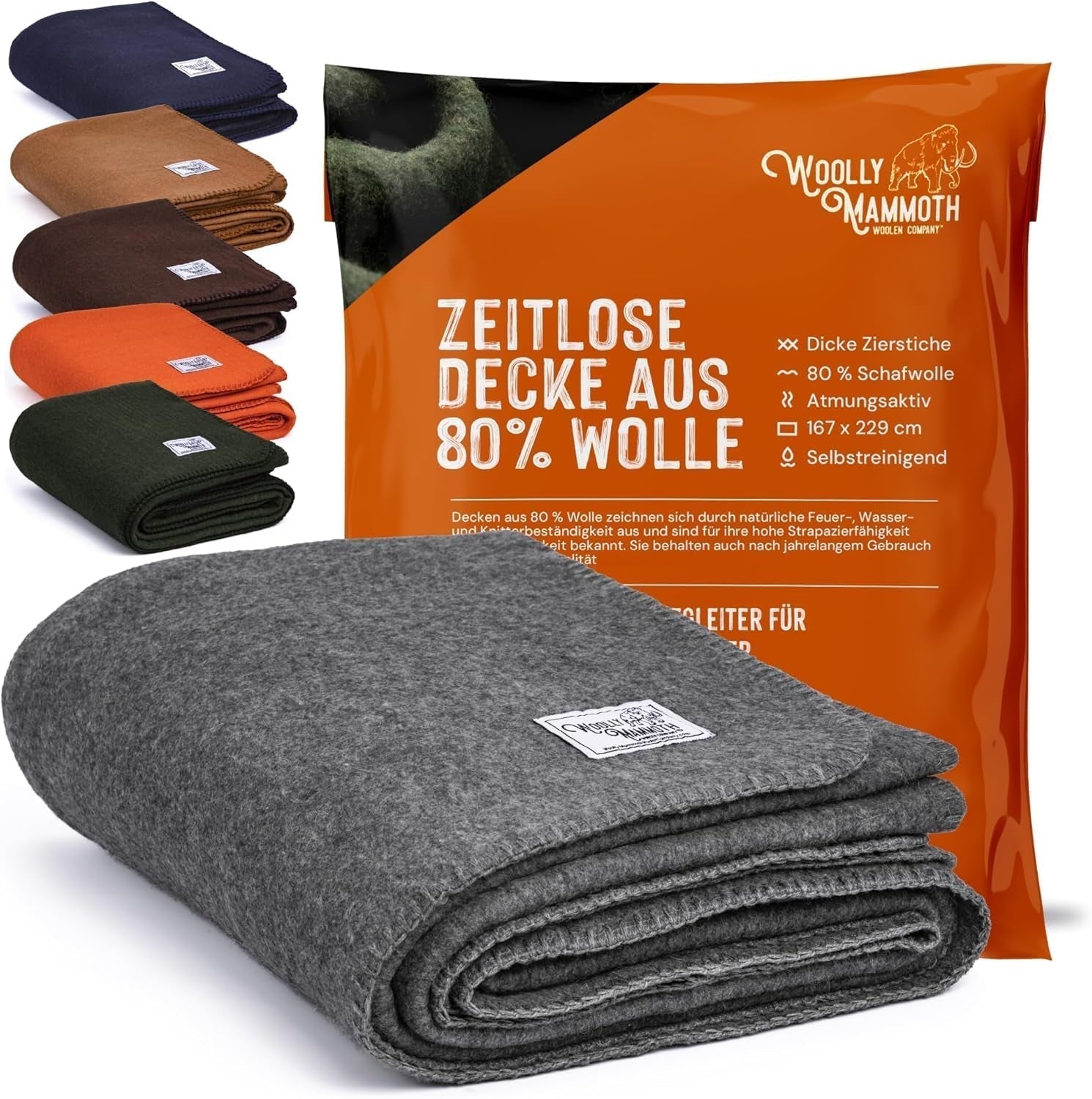 Coperta da campeggio Woolly Mammoth Woolen Co., extra large, lana merino, L'attrezzatura esterna perfetta per bushcraft, campeggio, trekking, escursionismo, sopravvivenza o coperta da cabina. Marrone, 168 X 228 Woolly Mammoth Woolen Company Letti e coperte Grigio 66" X 90"