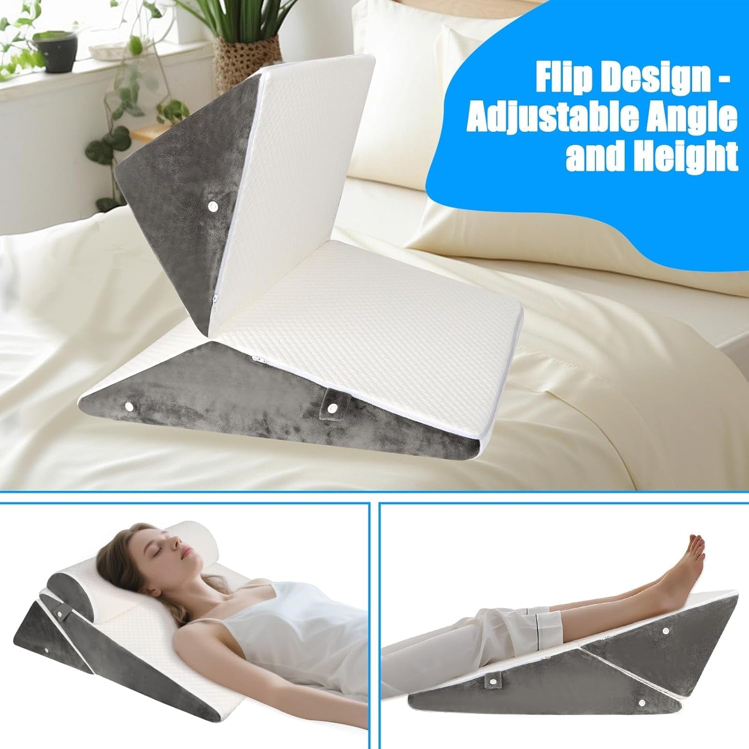 Cuscino a cuneo regolabile per letto, Cuscino da lettura per letto e divano, Cuscino per reflusso in schiuma, Cuscino per la schiena, Apnea notturna, Lettura, Elevazione del sonno, Cuscino per le gambe, Mal di schiena, Russamento