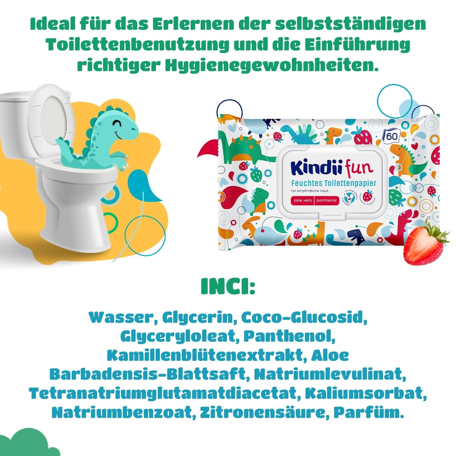 Kindii Fun Carta igienica bagnata - (10X60 pezzi) Carta igienica bagnata - Camomilla, Aloe Vera, Ph neutro, Idrorepellente, Rinfresca la zona intima - 600 pezzi