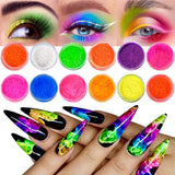 Neon Phosphor Pigment Pulver Per Nägel Lidschatten - 12 colori Neon Nagel Glitzer Augenpulver Maniküre Halloween Neon Make-Up Dekoration Nail Art Staub Pigment