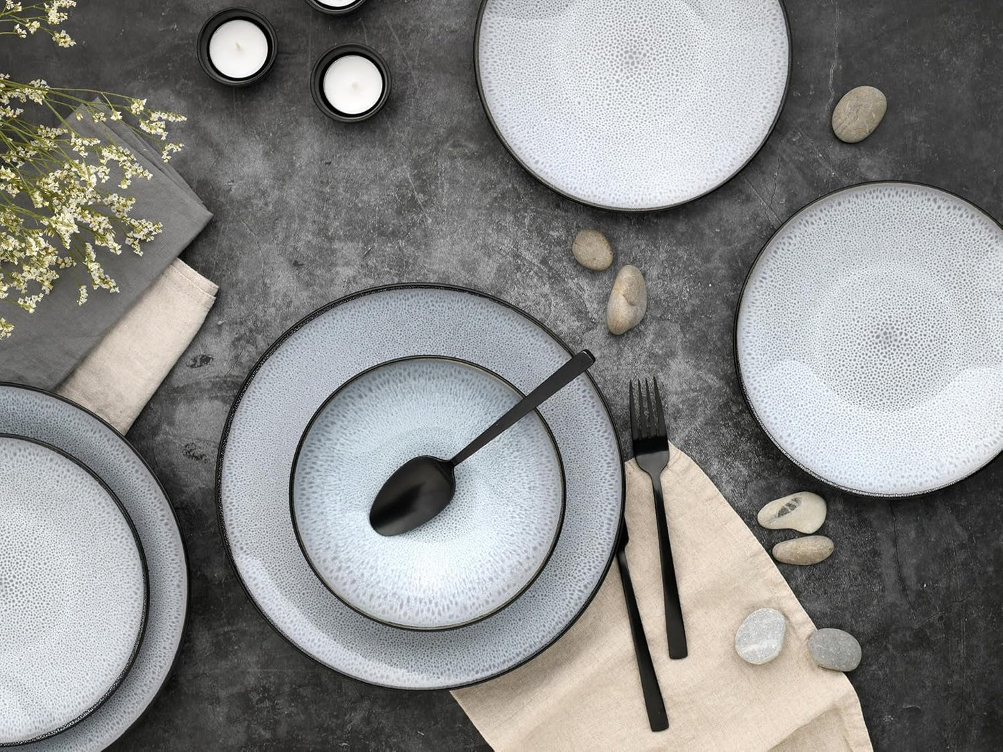 CreaTable, 23964, Serie Malmö, set da 18 pezzi per 6 persone, set da banco a parete, macchine per la pulizia e microonde, produzione di qualità
