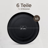 Set di piatti in gres per 6 - Nero opaco Set da 6 pezzi Piatti grandi adatti al microonde Design elegante - Collezione Twinzee Ebony