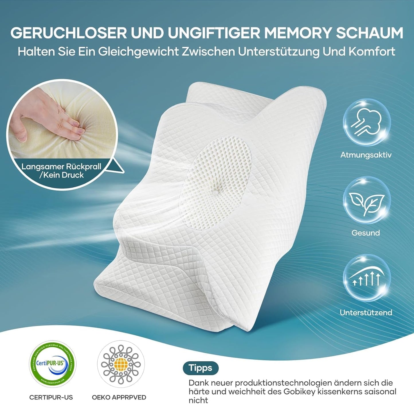 Cuscino per il collo Cuscino per la testa Cuscino ortopedico Cuscino in memory foam Cuscino per la testa ergonomico Cuscino di supporto per il collo Cuscino antiurto laterale per chi dorme sul fianco, sulla schiena e sullo stomaco Cuscini ortopedici cervicali bianchi Naty Shop