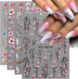 JMEOWIO 3D Nagelsticker Blume Nail Art Sticker Self-klebend Nagelaufkleber 5D Stereoscopico Frühling Sommer Floral Dekoration Nageldesign Zubehör 4 Blatt
