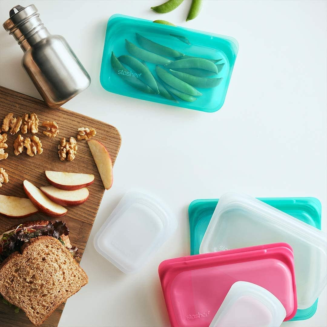 Stasher Bag Borsa riutilizzabile per alimenti in silicone premium Borsa per panini Trasparente Resistente Lavabile in lavastoviglie Congelatore Sicura Borsa per il pranzo ecologica A prova di perdite Scatole per la conservazione degli alimenti da 828 ml Naty Shop
