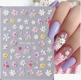 JMEOWIO 3D Nagelsticker Blume Nail Art Sticker Self-klebend Nagelaufkleber 5D Stereoscopico Frühling Sommer Floral Dekoration Nageldesign Zubehör 4 Blatt