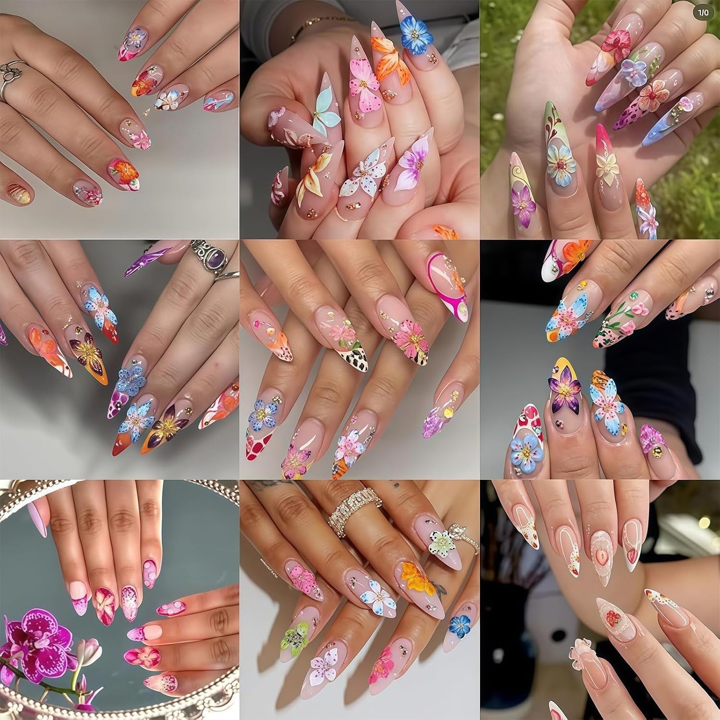 Set di 50 ciondoli per unghie 3D Blume, accessori per unghie colorate, ciondoli per unghie e ciondoli artistici per unghie, perfetti per nail art, decorazioni per mani e design fai da te
