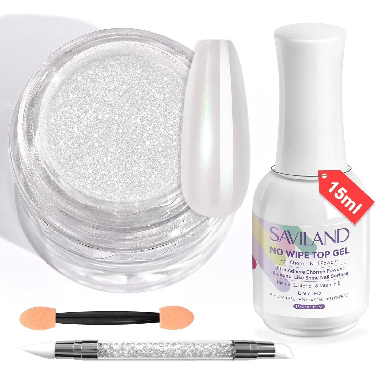 Saviland Set di polveri per unghie cromate - Polvere per unghie cromata laser rosa Effetto specchio Laser Nail Art, Polvere decorativa per manicure con glitter per unghie con bastoncini di spugna, Polvere glitter per unghie Salone per unghie