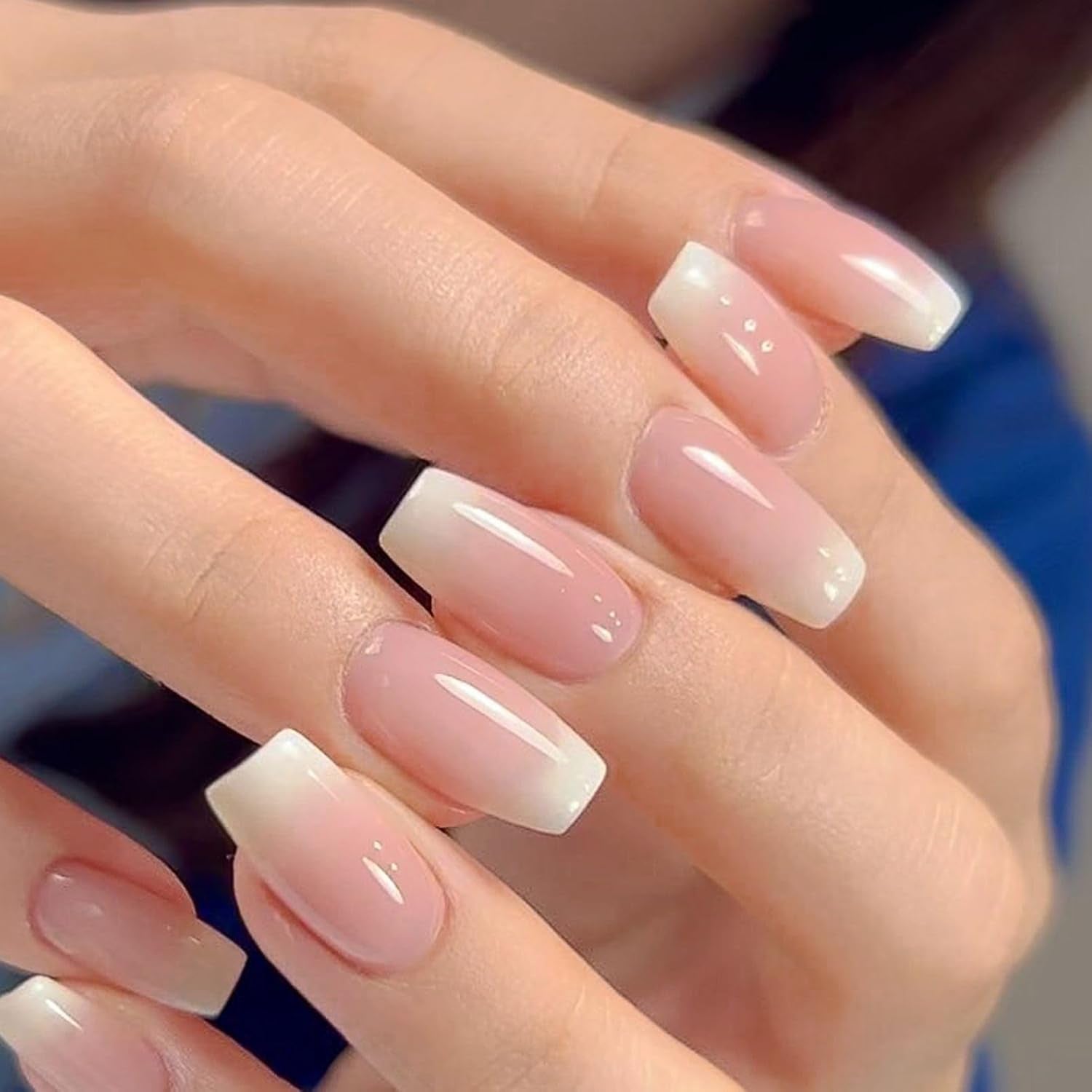 Set di 360 unghie finte ballerina sfumata, unghie artificiali incollate con sfumatura rosa bianca con 2 penne a olio per unghie, unghie finte medie sfumate per donne fai da te