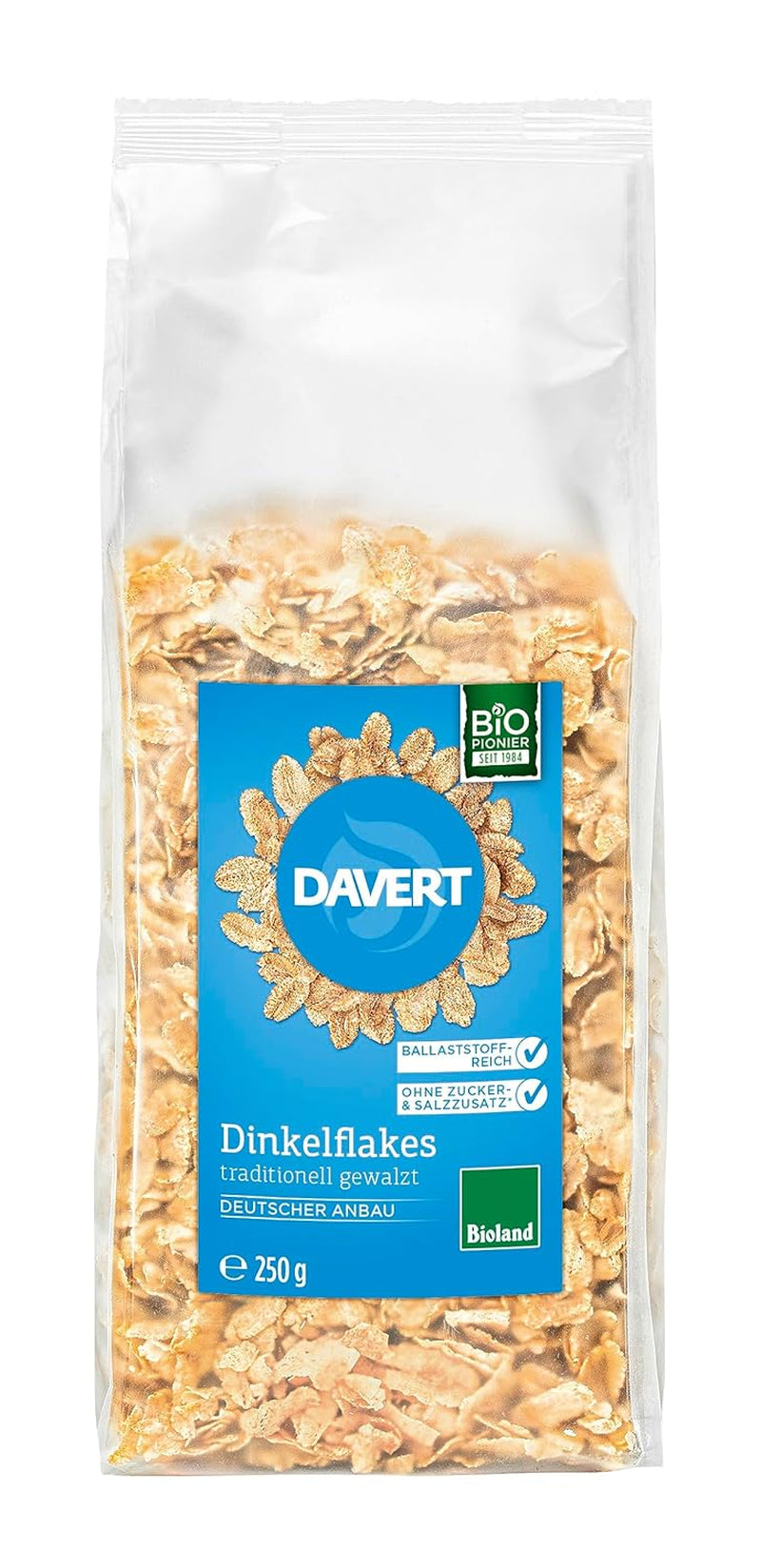 Davert Dinkelflakes Bioland 250G – Ohne Zucker- Und Salzzusatz, Mild Aromatisch und Herrlich Knusprig – 100% Davert Bio-Qualität (1 X 250G) Cereale Naty Shop Titolo predefinito