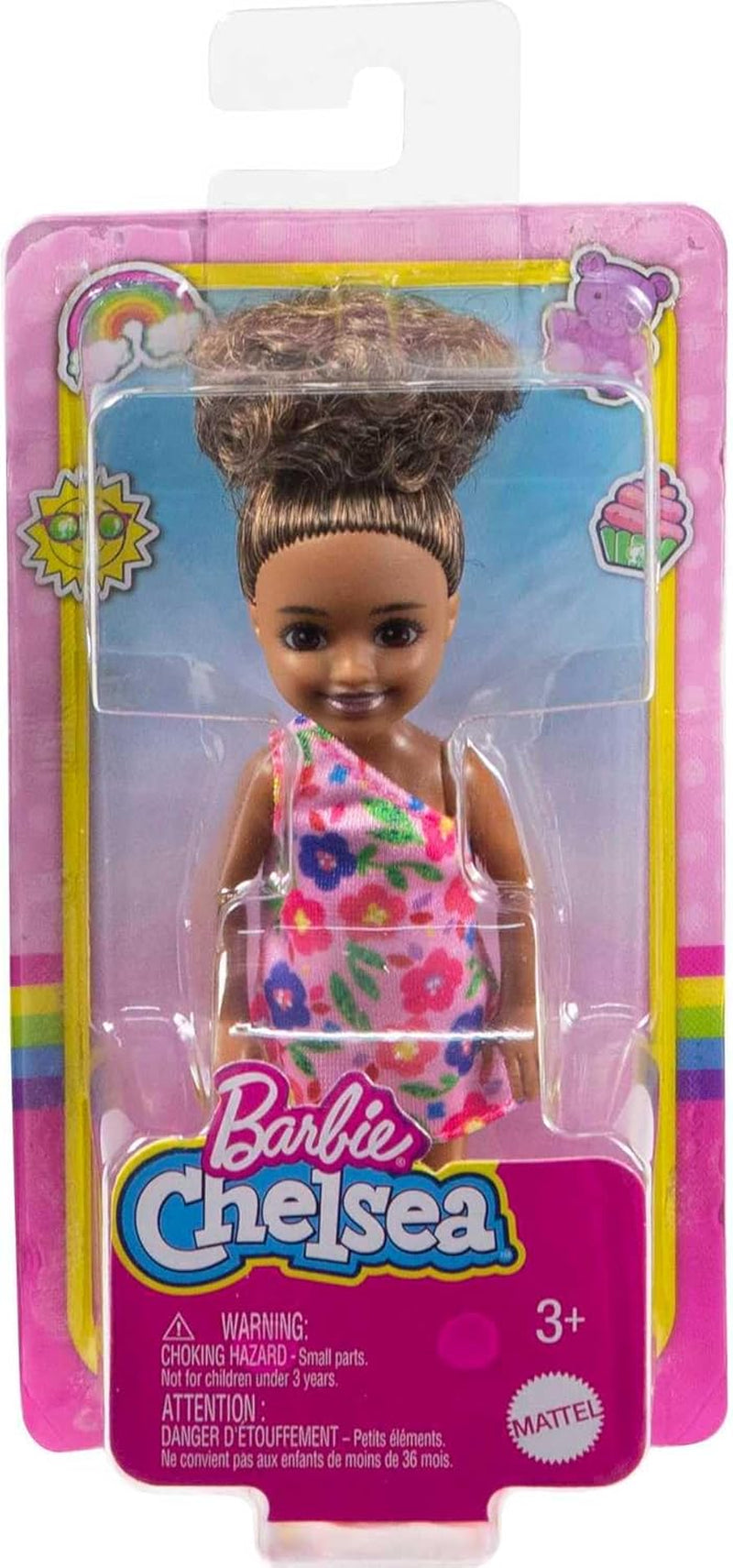 Barbie Chelsea Club – HGT07 – Bambola articolata con fiori rosa, ragazza di razza mista, alta 15 cm