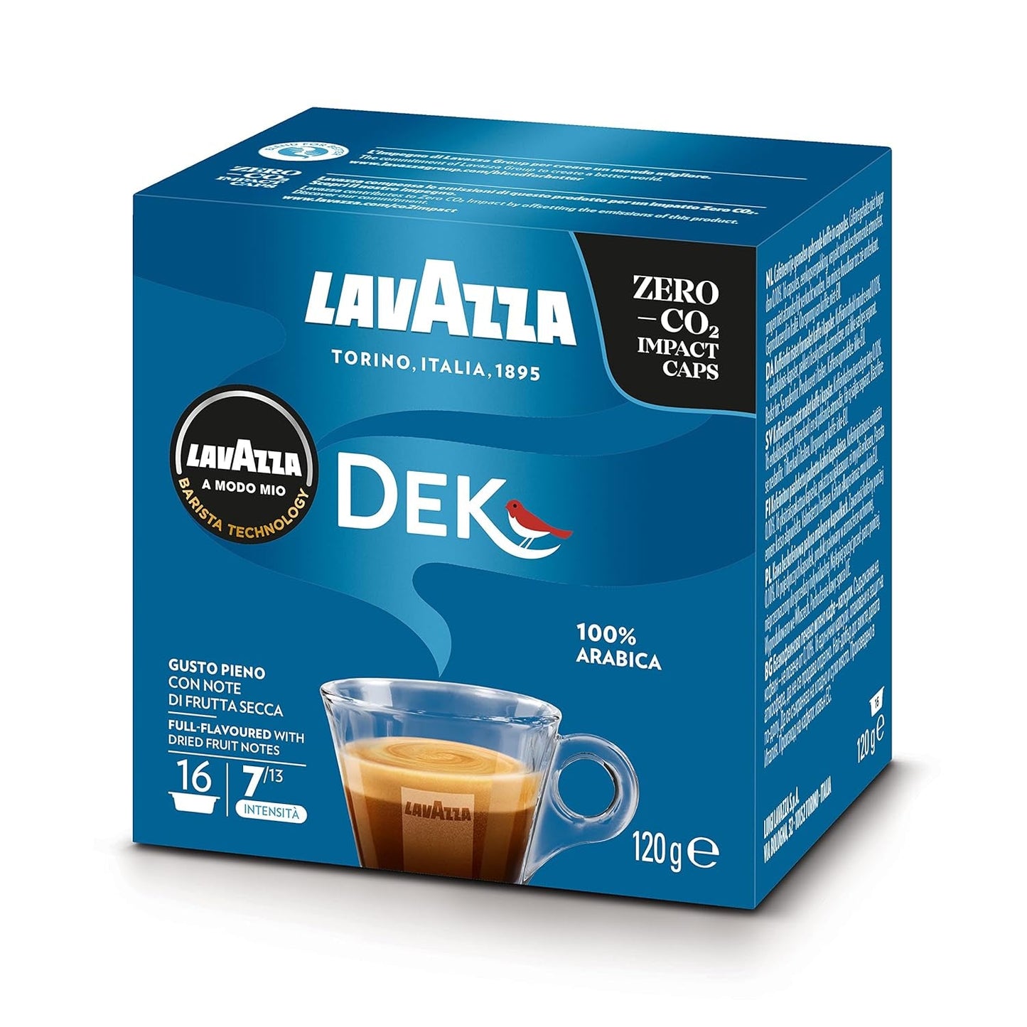 Lavazza A Modo Mio Dek Cremoso, 256 capsule caffè, per espresso decaffeinato con note aromatiche di mandorle e candite, 100% Arabica, intensità 7/13, tostatura media, 16 confezioni