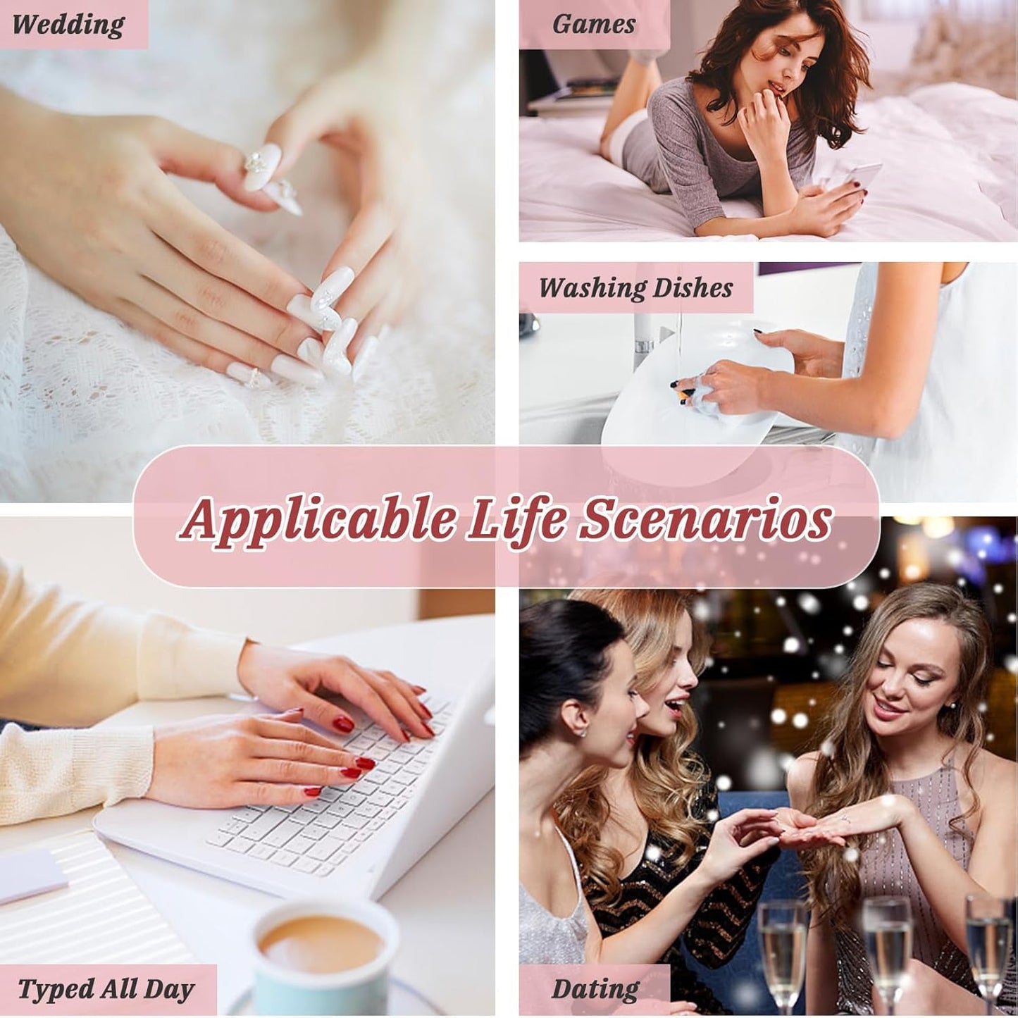 24 pezzi French Press On Nails Breve design argento lucido Unghie artificiali ovali Colla su unghie lucide acriliche Unghie finte per donne ragazze