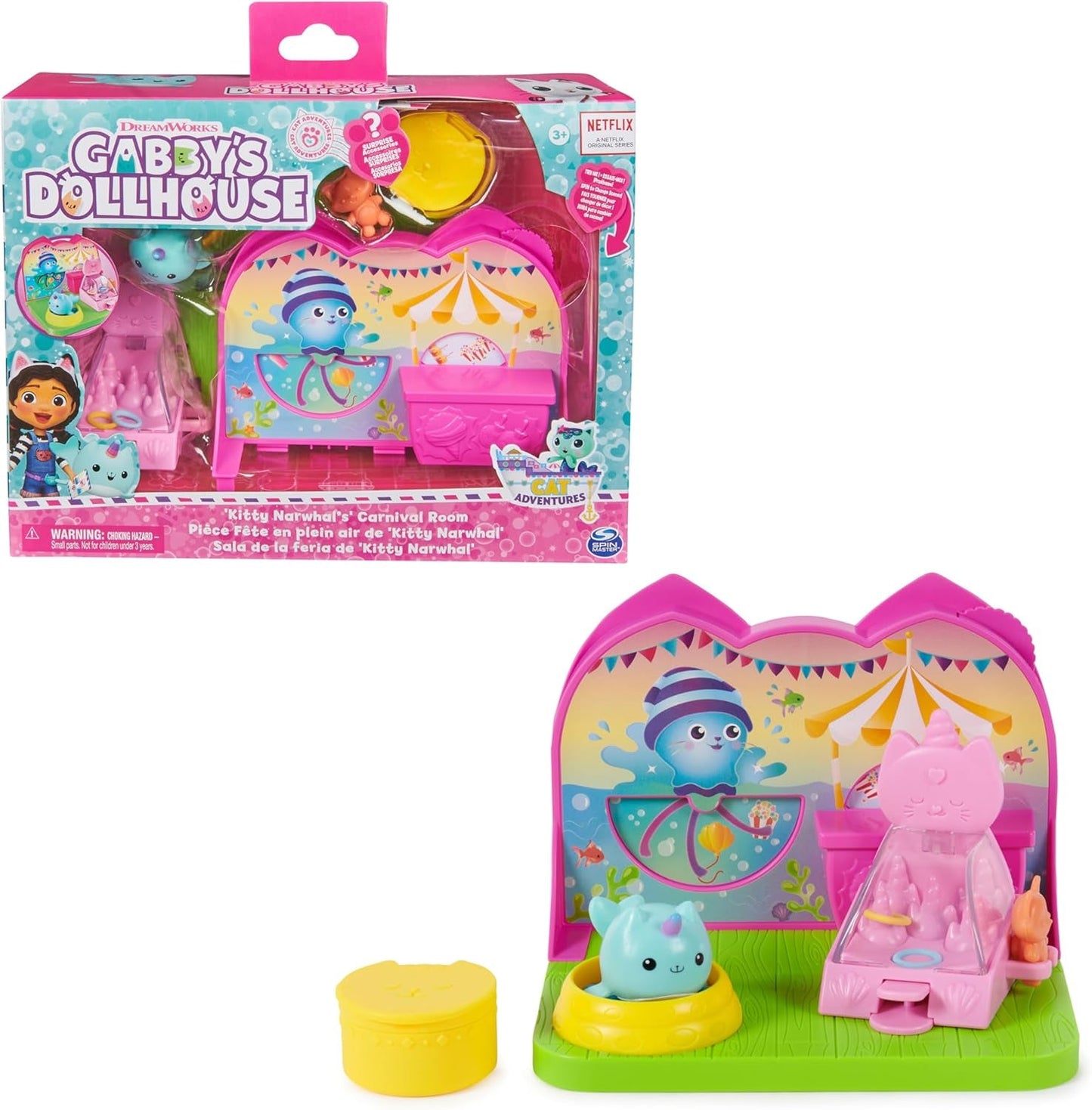 DREAMWORKS GABBY'S DOLLS HOUSE - Set da gioco per camera Deluxe, sala per feste Kitty Narwhale, mobili e accessori a tema, dai 3 anni in su