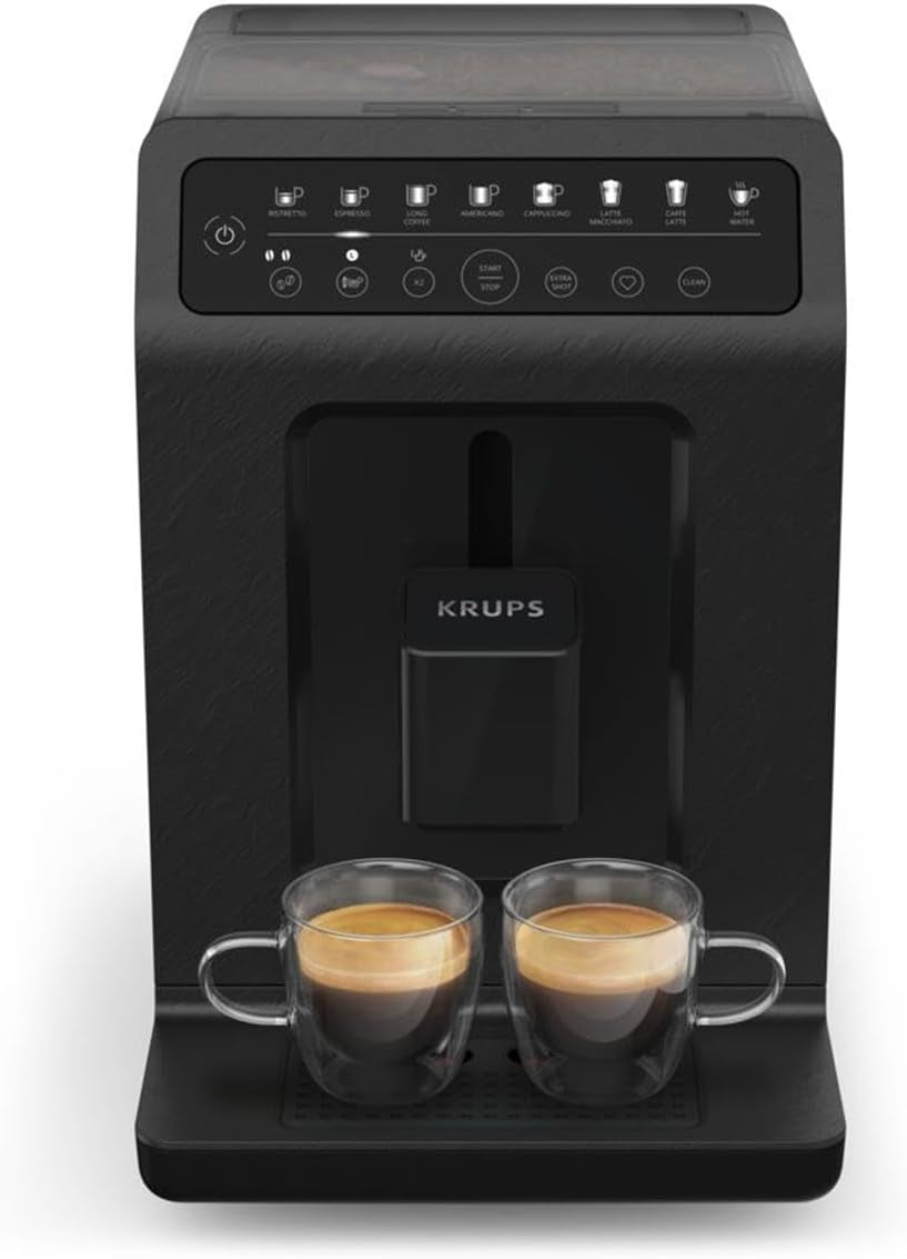 Macchina per caffè espresso automatica Krups EA897B Evidence ECOdesign, funzione automatica espresso e cappuccino, tecnologia Quattro Force, tazze per il latte one-touch, 8 preimpostazioni, sistema del latte, 1450 W