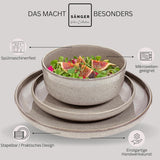 SÄNGER Cairo Clay | Set di stoviglie da 24 pezzi, set di stoviglie in gres per 6 persone, 6 piatti, 6 piatti da dessert, 6 ciotole per pasta, 6 ciotole da portata, set di stoviglie grigio | LA COLLEZIONE DI VALORE