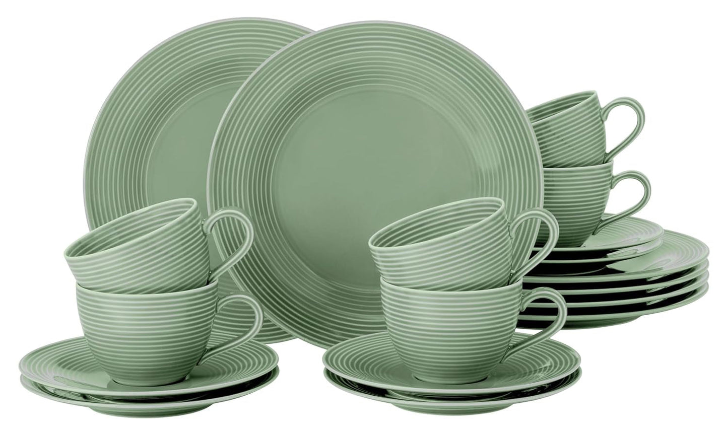 SELTMANN WEIDEN servizio da caffè con 18 pezzi BTR - Beat - Forma: rotondo con rilievo scanalato - stile moderno - verde salvia - Smalto colorato