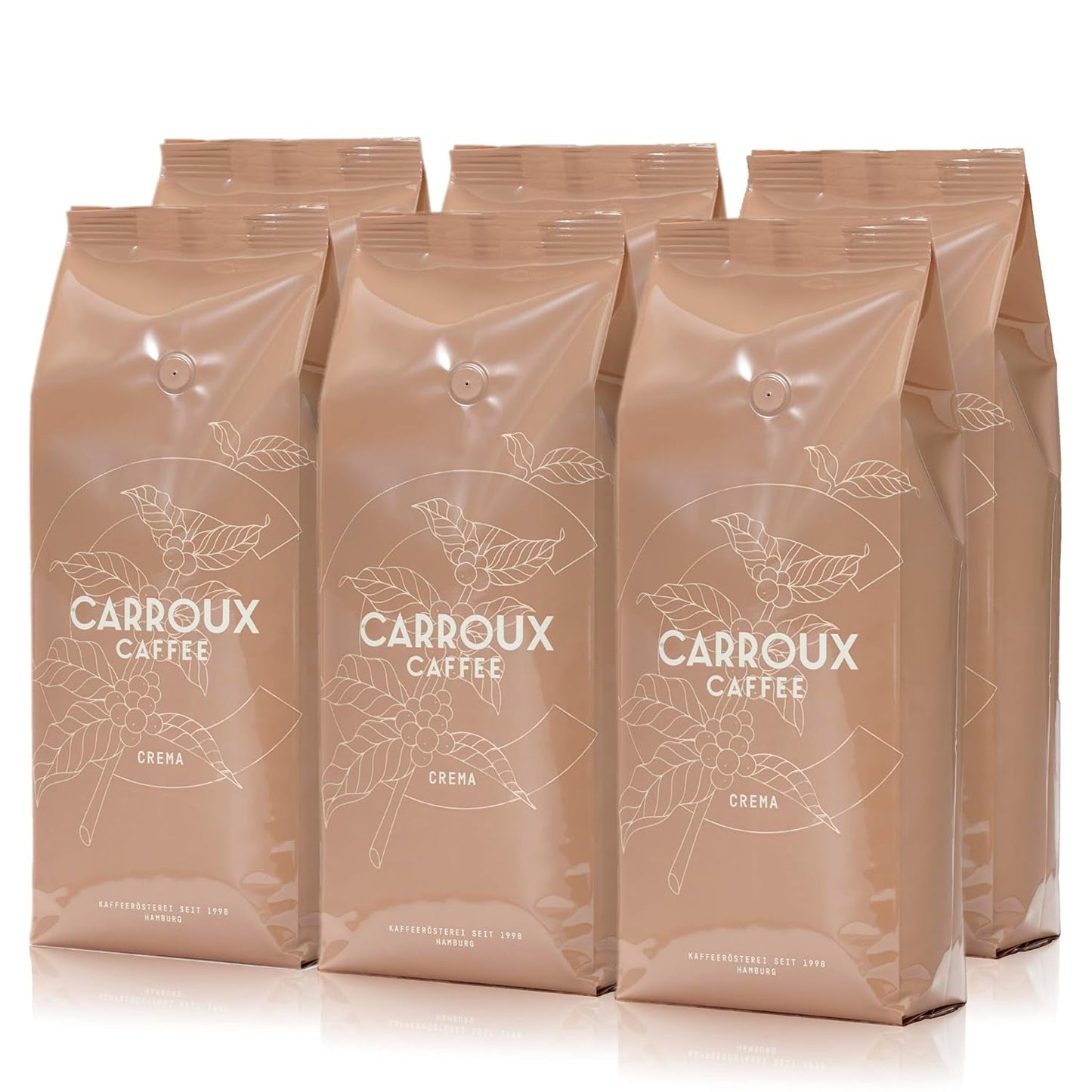 CARROUX Crema in chicchi di caffè interi (6 x 500 g) - Chicchi di caffè premium di Amburgo - Appena tostato secondo la tradizione