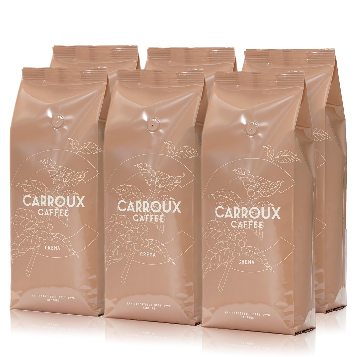 CARROUX Crema in chicchi di caffè interi (6 x 500 g) - Chicchi di caffè premium di Amburgo - Appena tostato secondo la tradizione