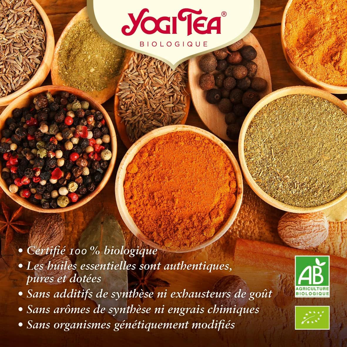 Yogi Tea - Kurkuma Chai Tè ayurvedico speziato biologico Senza caffeina Curcuma Cannella Miscela di zenzero Tè Yogi sfuso 8 x 90 g (720 g) Confezione regalo ideale