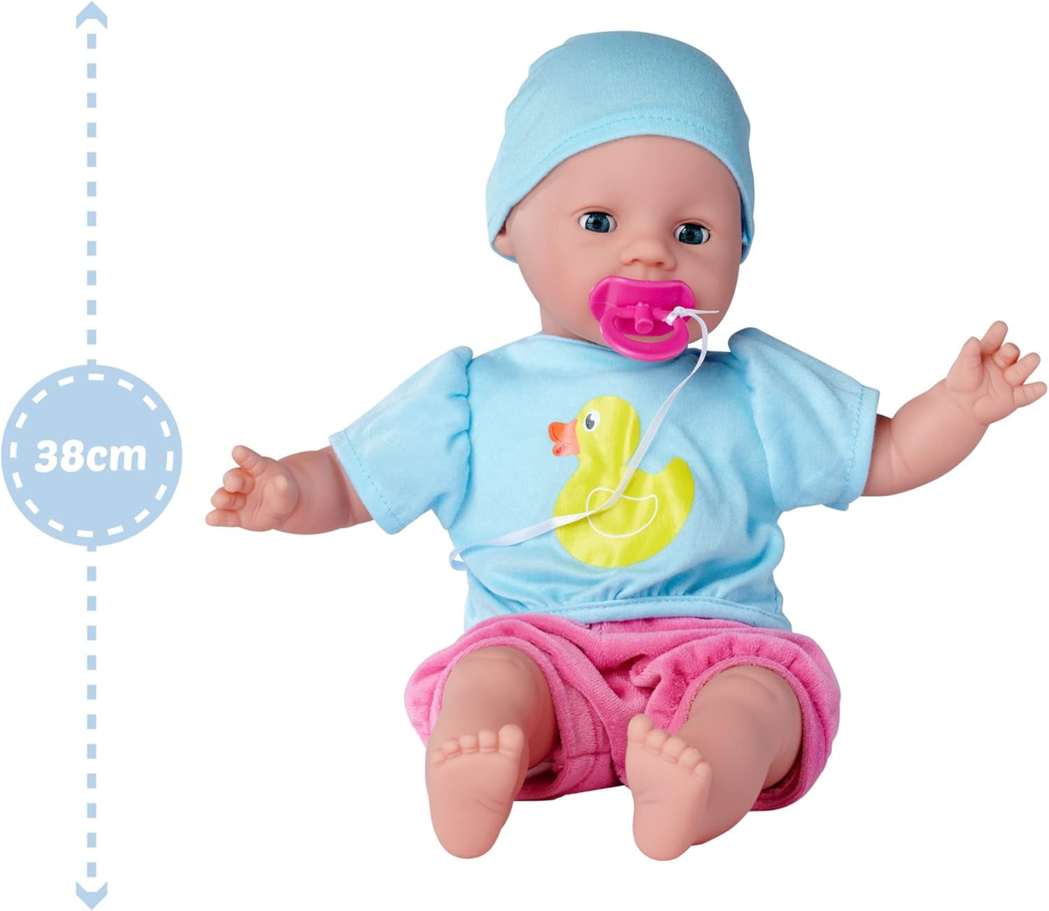 Simba 105010964 - Laura Hungry bambola morbida con ciuccio, cucchiaio magico, biberon a scomparsa e piatto, 38 cm, bambola per bambini da 2 anni