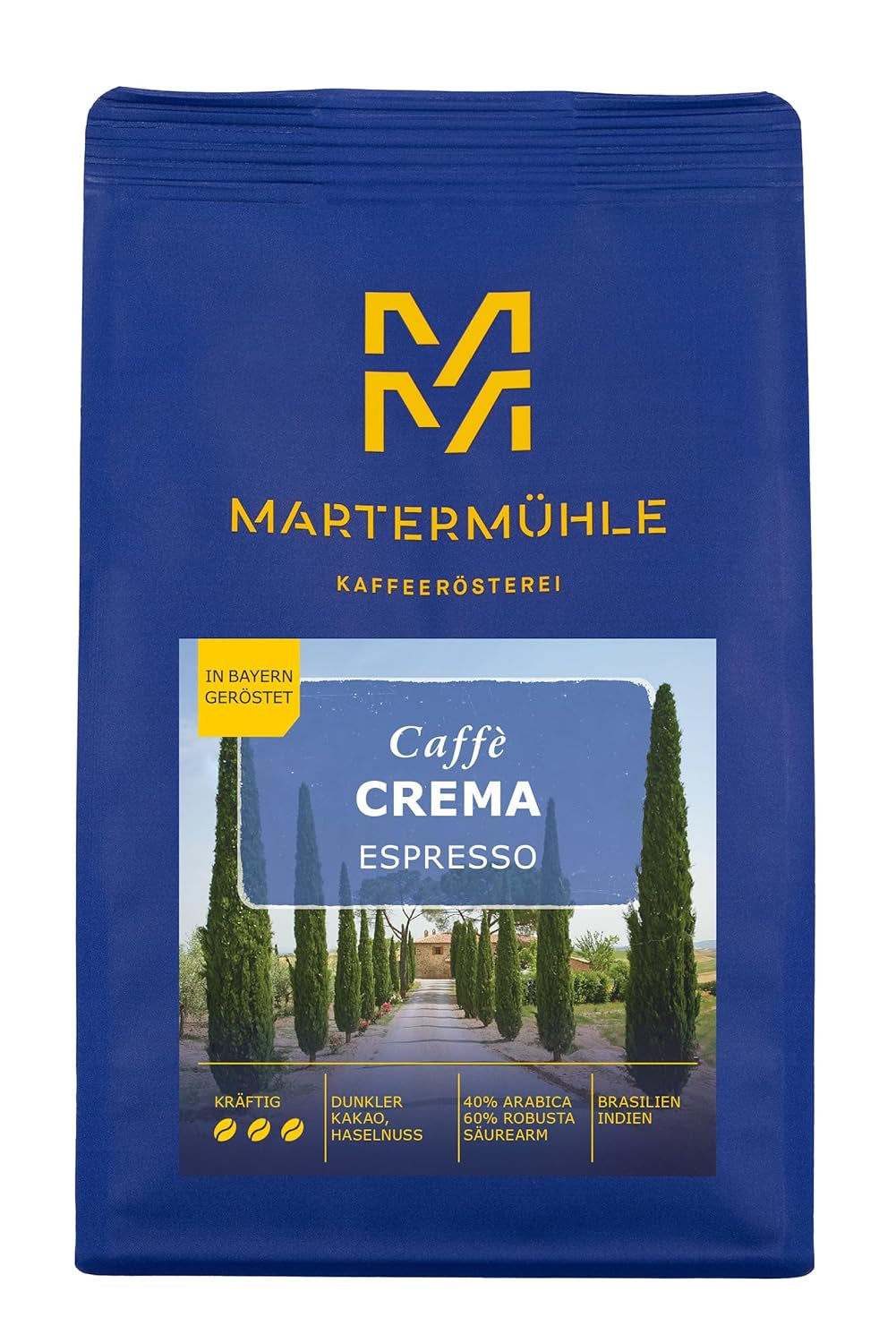 Martermühle Crema Espresso Forte 500g | Arabica/Robusta | Gusti: Cacao fondente, nocciola | Chicchi di caffè espresso interi tostati leggermente, bassa acidità