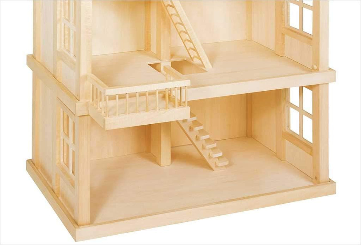 51957 Casa delle bambole in legno, 65 x 35 x 87,5 cm - Grande casa delle bambole in legno, 3 piani, design aperto, tetto rosso, scale e balcone per giochi di ruolo creativi, Mondo dei giochi per case delle bambole
