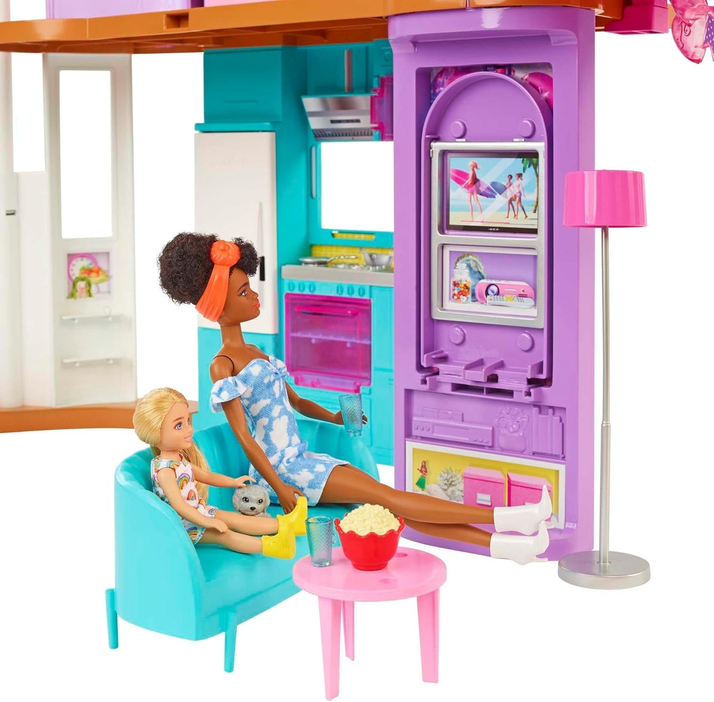 Barbie Holiday House (116 x 77,9 cm), casetta da gioco a 6 posti, completamente arredata con accessori, mobili e ascensore, pieghevole e riponibile, bambola, regalo per bambini dai 3 anni in su, HCD50