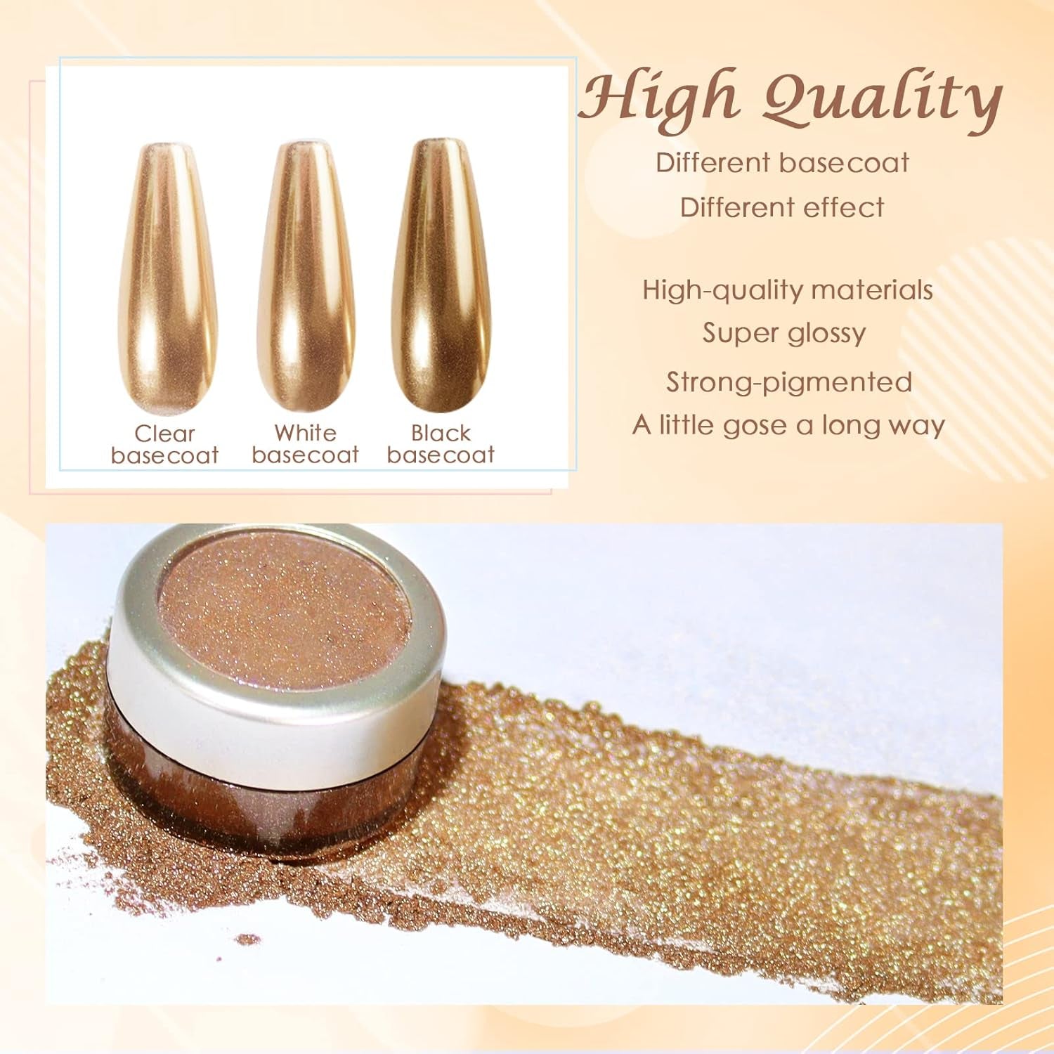 Chrome Nagel Pulver Spiegel Effekt Metallic Staub Holographische Glitter Glasierte Maniküre Dekoration Pigment riflettente per lo smalto gel fai da te Nail Art, Harz Handwork, Geschenke Für Gold