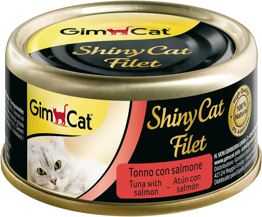 GimCat ShinyCat Fillet - Alimento per gatti adulti con 100% filetto - Senza zuccheri aggiunti, senza glutine - Tonno con salmone - 1 lattina (1 x 70 g)