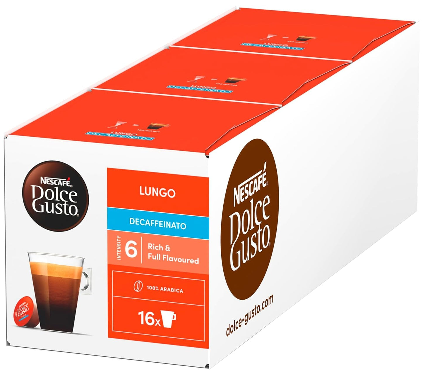 Capsule di caffè NESCAFÉ DOLCE GUSTO Lungo Decaffeinato Confezione da 3 (3 x 16 capsule)