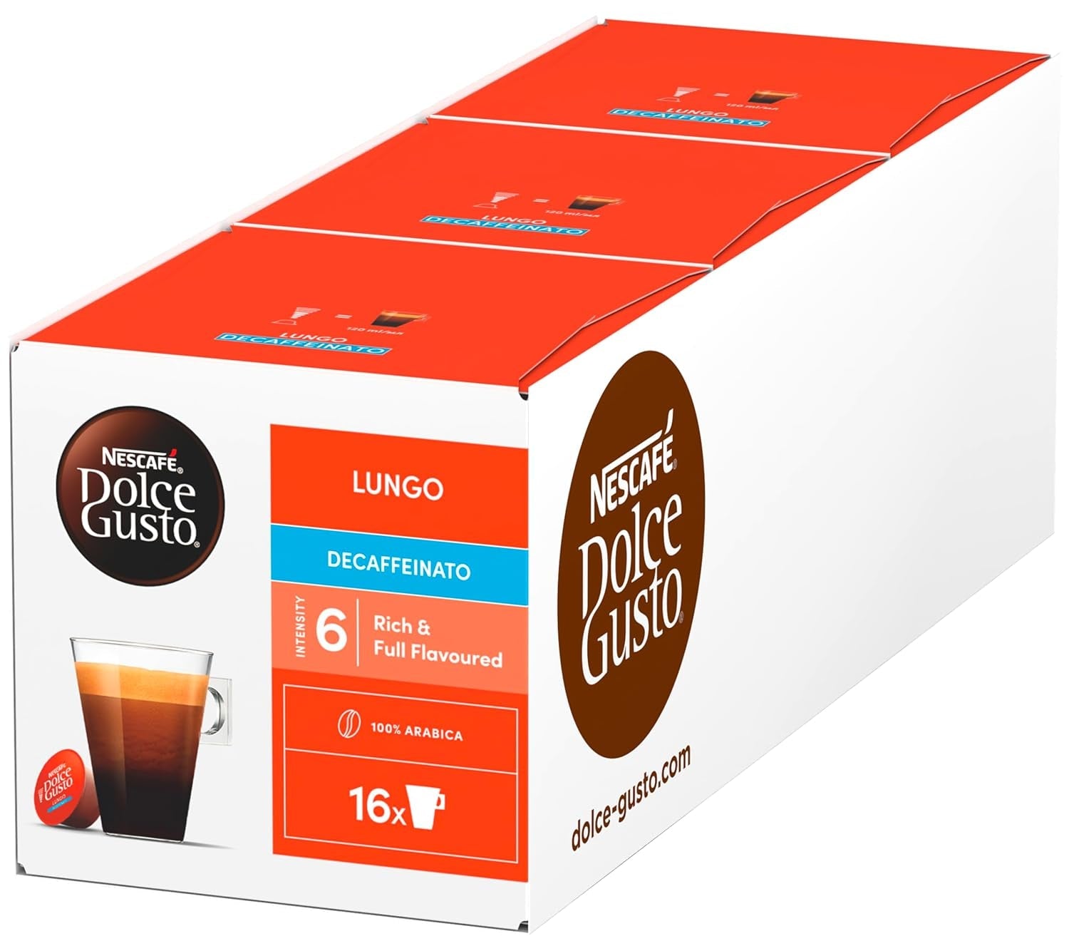 Capsule di caffè NESCAFÉ DOLCE GUSTO Lungo Decaffeinato Confezione da 3 (3 x 16 capsule)
