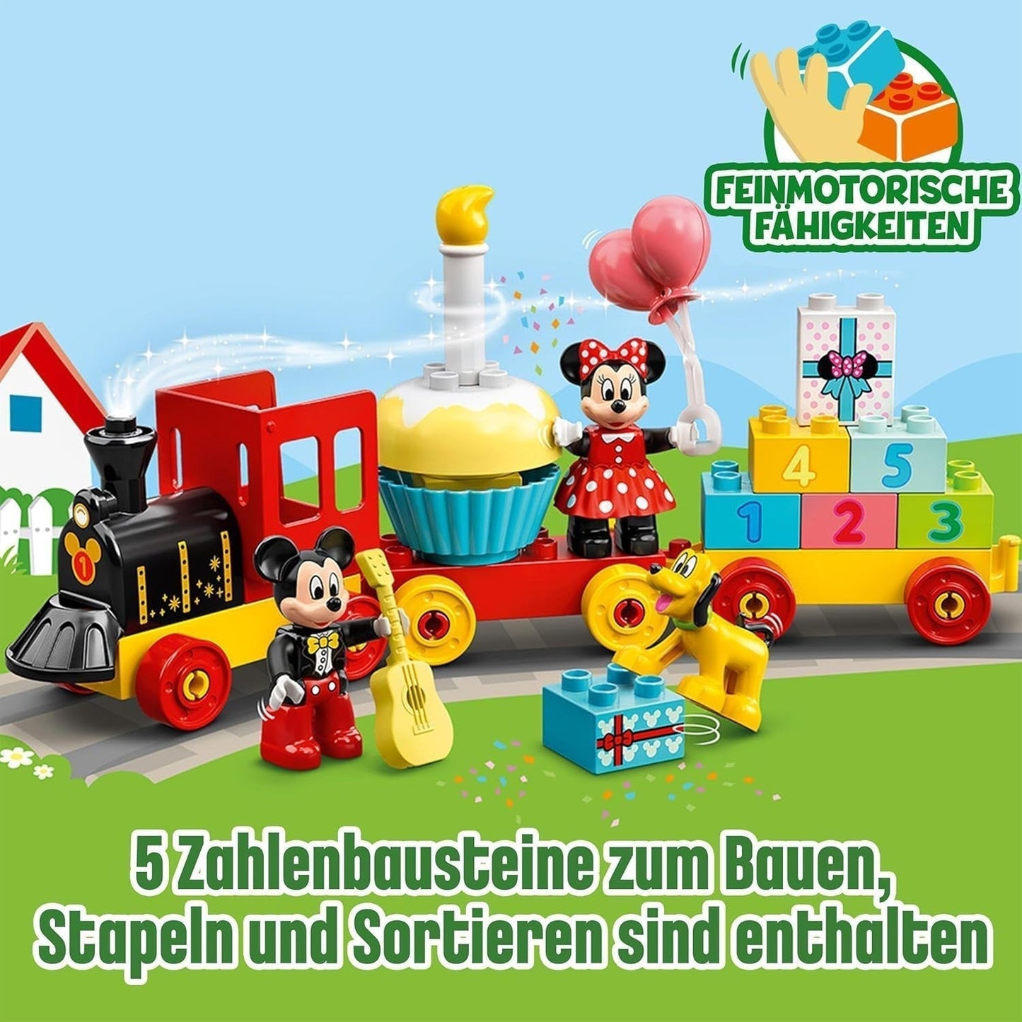 LEGO DUPLO Disney 10941 Treno di compleanno di Topolino e Minnie, trenino giocattolo con torta e palloncini, regalo per bambini dai 2 anni in su Set da costruzione Besuche den LEGO-Store