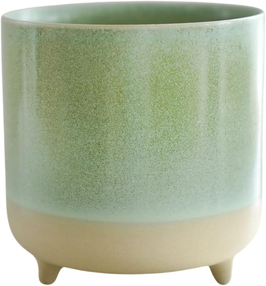 Vaso, ceramica, verde menta, opaco, reattivo, H 12 cm x P 12 cm