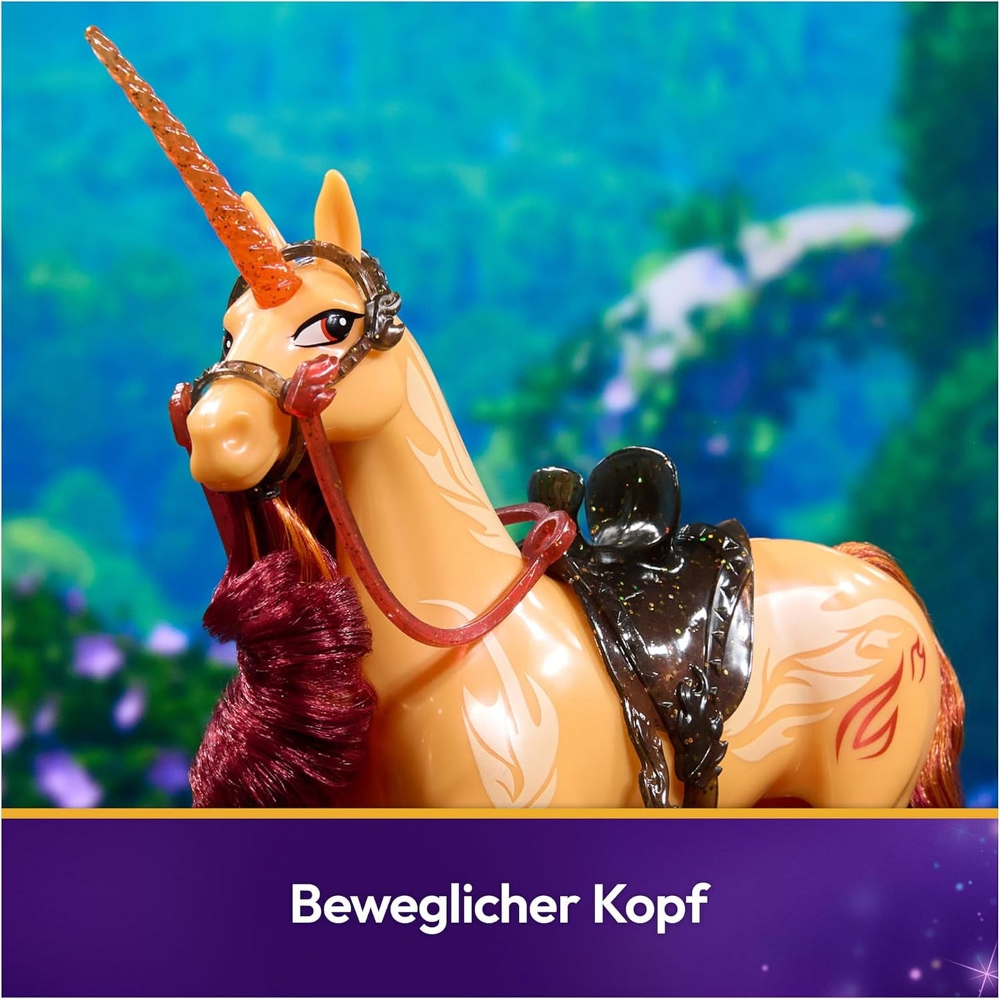 Unicorn Academy Cinder l'Unicorno - Unicorno originale Valentina della serie Netflix alto 28 cm, con vera criniera e coda, briglie, sella e spazzola rimovibili, per bambini dai 4 anni in su
