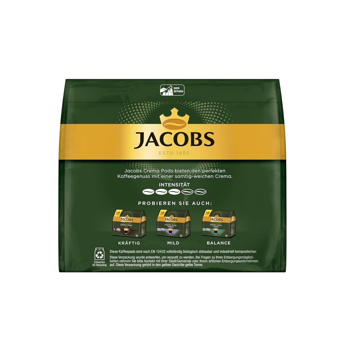 Jacobs Pads Cream, Pads compatibili Senseo, 5 x 18 Getränke, 90 Kaffeepads