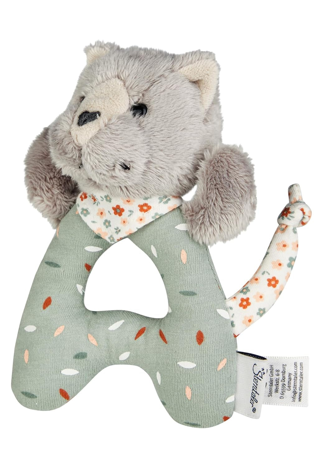 Lilly Cat Sterntaler Catch Toy - Giocattolo per attività motoria con sonaglio, tocco e gioco - Peluche per neonati e bambini con sonaglio come amico fedele - Giocattolo per bambini in morbido tessuto grigio Bebe Naty Shop Toys