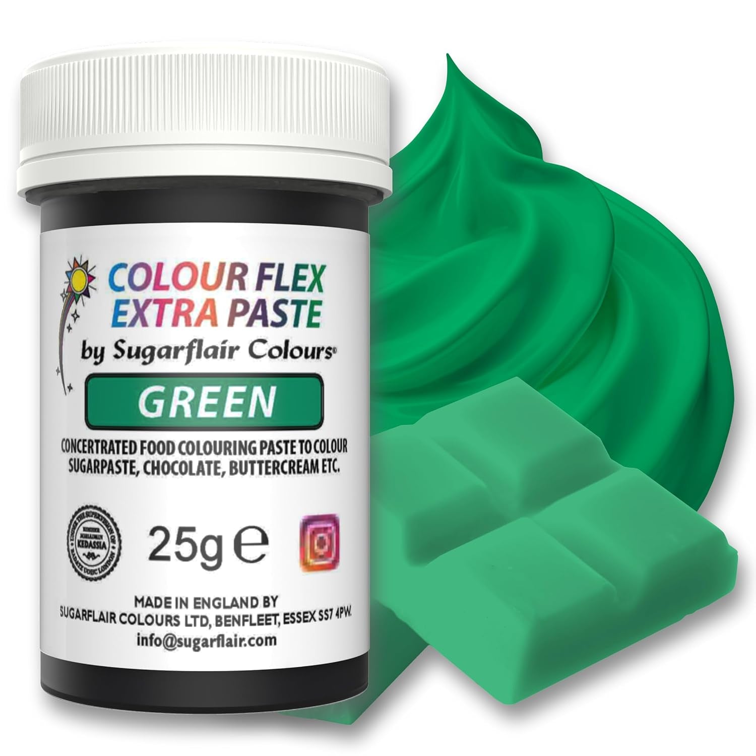 Colorante alimentare Sugarflair Colourflex Extra Paste Verde - Colorante alimentare commestibile per crema al burro, cioccolato, pasta di zucchero, glassa, fondente, miscele per torte, impasti e altro - 25 g