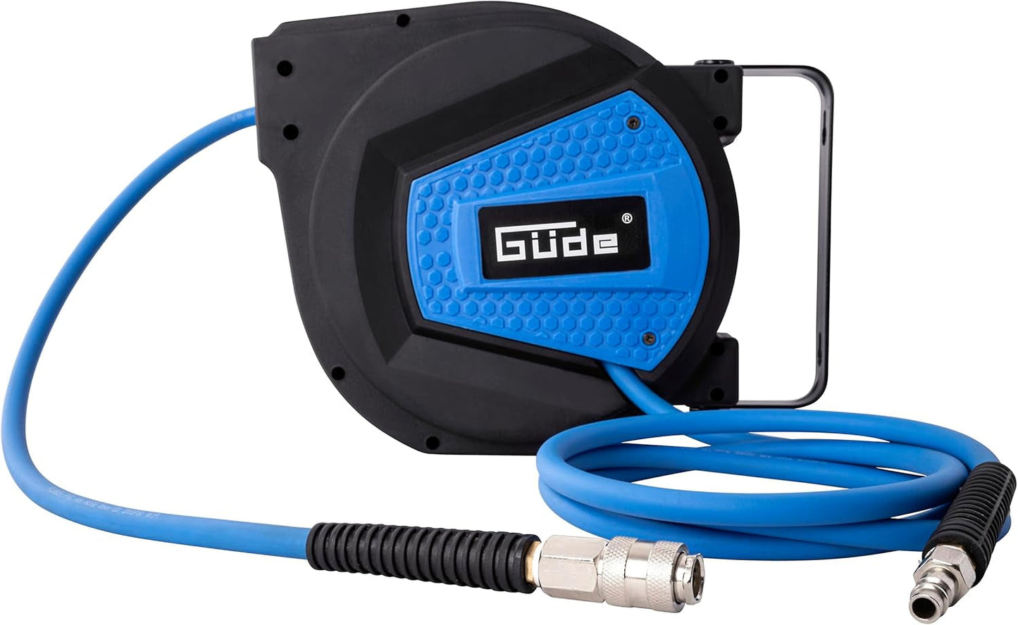 Avvolgitubo automatico Güde 10 m (pressione di esercizio 12 bar, rotazione di 180°, tubo per aria compressa estremamente flessibile, resistente all'olio e alla temperatura, filettatura di collegamento 1/4", supporto a parete)