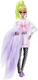 Barbie HDJ44 - Bambola Extra #11 con maglietta e leggings oversize, pappagallo, capelli extra lunghi verde neon e accessori, articolazioni flessibili, giocattolo regalo per bambini dai 3 anni in su Naty Shop Dolls